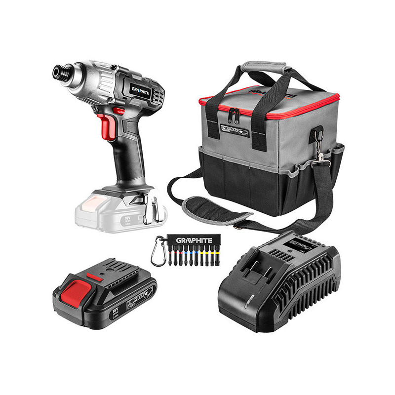 Masina de insurubat cu acumulator, incarcator,set biti si geanta Graphite, 58G012-S15